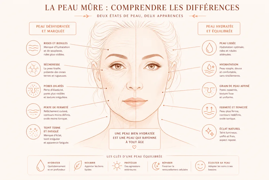 Peau mature: hydratée vs déshydratée
