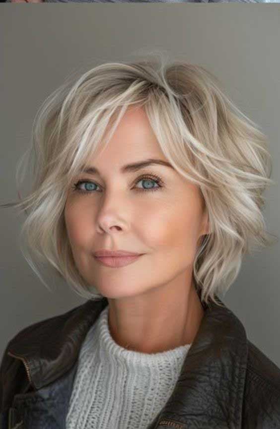 Coiffure courte asymétrique pour femme de plus de 50 ans