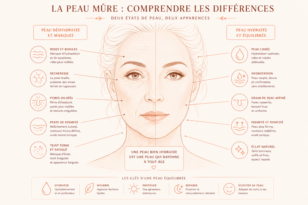 Peau mature: hydratée vs déshydratée
