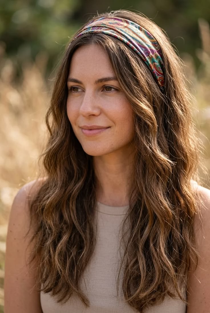 Coiffure simple avec bandeau léger en tissu naturel