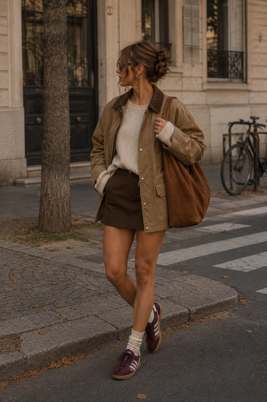 Style comfy avec baskets rétro et mini-jupe